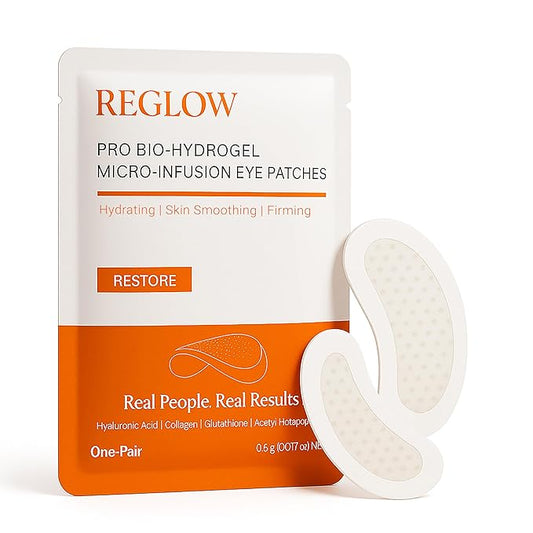 ReGlow Micro-Infusion Eye Patches – Anti-Aging Under Eye Mask with Hyaluronic Acid, Collagen & Peptides – Helps Reduce the Look of Dark Circles, Puffiness & Fine Lines - 1 Pair