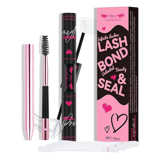PROLASHBEAUTY Lash Bond and Seal Cluster Lash Glue & Seal Waterproof Bond and Seal Cluster Lash Glue for DIY Eyelash Extensions Waterproof Strong Hold (5ml+5ml, Clear Bond & Clear Seal)