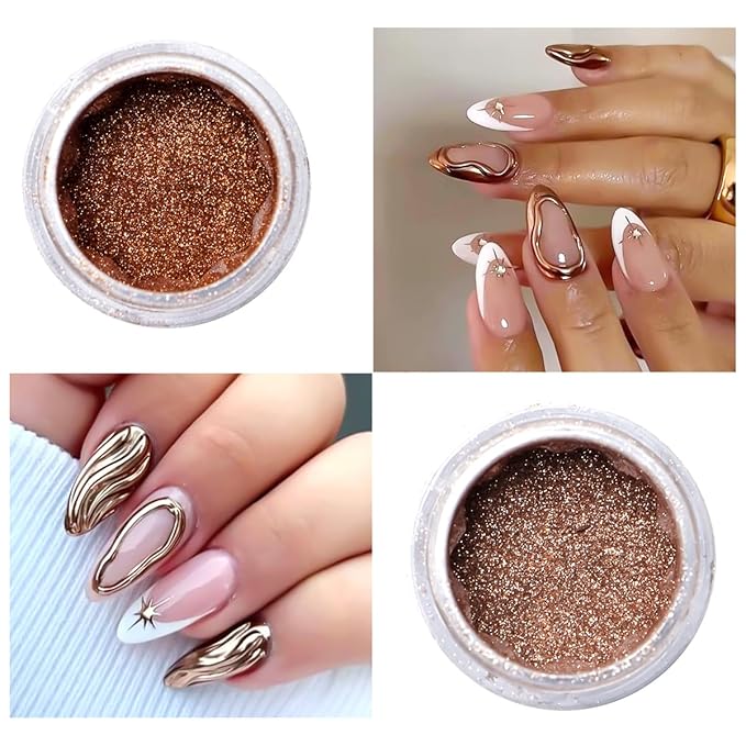 SUTOZMIWE Chrome Nail Powder Metallic Gold And Silver, Magic Mirror Effect Pigment Glitter Rubbing Dust, 3D Carving Nail Molding Gel & Holographic Dip Nail Powder Kit for Nail Decor Home Manicure DIY