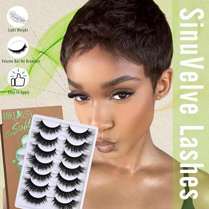 SinuVelve Dark Full Lashes 16mm Wispy Eye Lashes Flexible Band Volume False Eyelashes Cateye Soft Light Weight Fake Lashes Strips Like Mink Lashes D Curl Pestañas Postizas Reusalble By Hiklasy