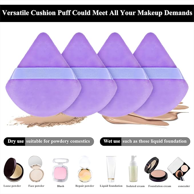 Maitys 12 Pcs Powder Puff Triangle for Face Makeup Cosmetic Loose Powder Puff Velour Soft Body Washable Reusable Foundation Sponge Wet Dry Makeup Tool for Women(Small,Purple)