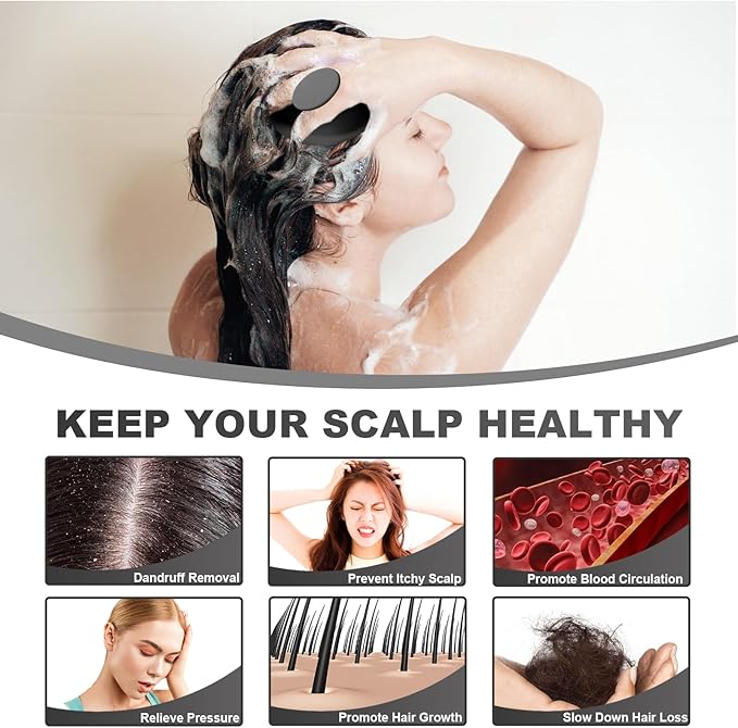 Meartchy Silicone Scalp Massager, Scalp Scrubber for Hair Growth with Soft Bristles, Scalp Exfoliator Brush Dandruff Removal Shampoo Brush for Wet Dry Scalp Care (Black)
