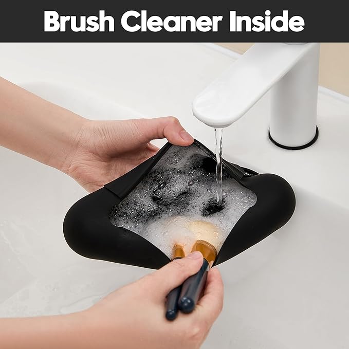 JASAQE Silicone Makeup Brush Holder，Travel Makeup bag-Soft Portable Cosmetic Face Brushes Holder，Large Travel Makeup Brush Case with Anti-Fall Out Magnetic Closure