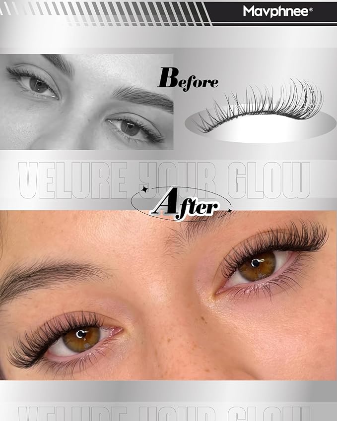 Clear Band Lash Clusters Kit Natural Cluster Eyelash Extensions Kit Wispy Individual Lashes CC-Curly Cluster Lashes Venus Eyelash Clusters Lash Bond and Seal Easy DIY Lash Kit (Velure, 8-16MM)
