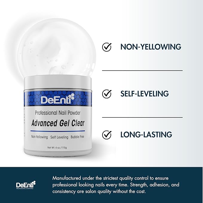DeEnti Acrylic Nail Powder - 4oz Advanced Gel Clear|Professional Grade, Bubble-Free Acrylic Powder for Nails | Long-Lasting, Chip-Resistant Nail Acrylic Powder for Carving, Extensions & Fake Nails