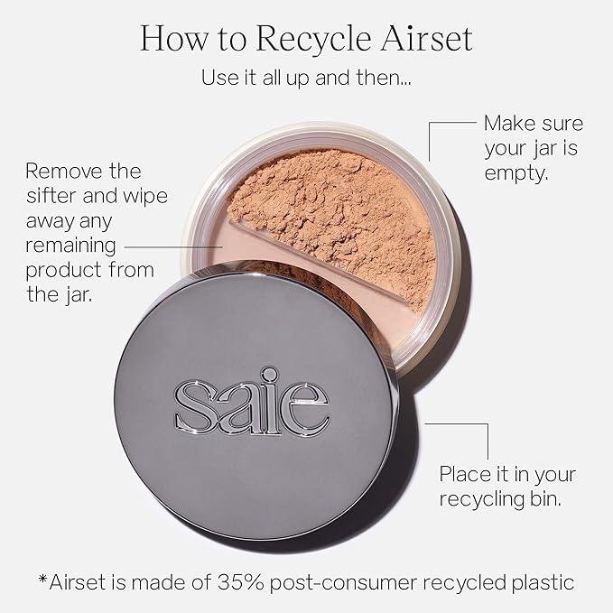 Saie Airset Radiant Loose Setting Powder - Weightless Face Powder to Set, Smooth + Diffuse Face Makeup - Formulated with Hydrating Squalane - Translucent Medium (0.14 oz)
