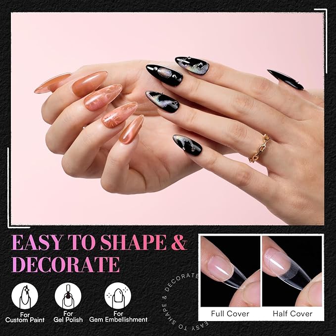 Makartt Medium Almond Nail Tips: 504 PCS, 15 Sizes, Half Matte, Clear Fake Nails Stiletto Shapes - Full Cover Soft Acrylic Press On Nail Extensions Supplies Salon and DIY at Home