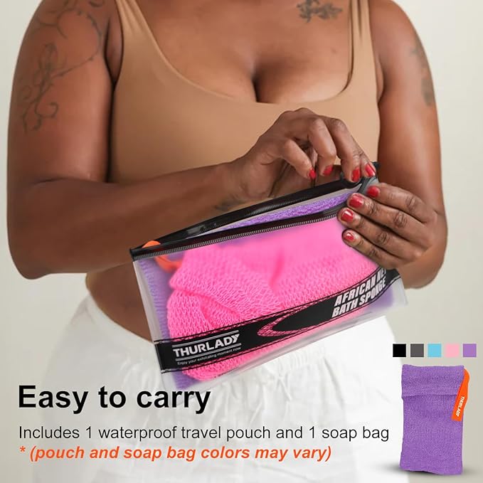 THURLADY African Net Sponge, 2 Pack African Bath Sponge Scrub Net, Gentle Exfoliation for Daily Shower Use, Navy and Green