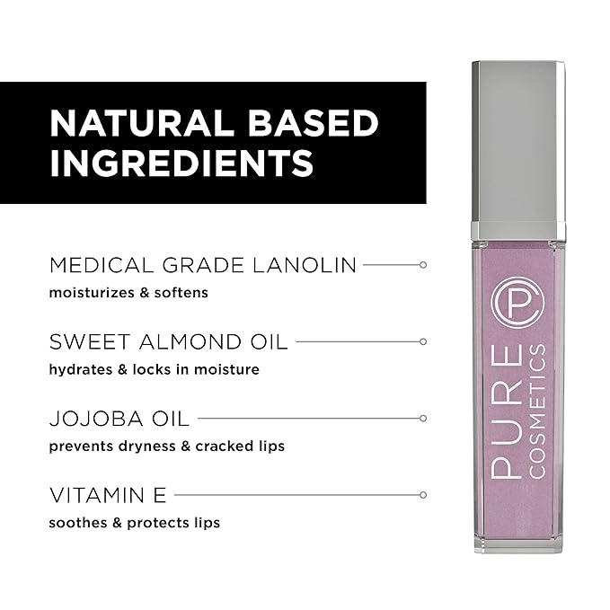 Pure Illumination Light-Up Lip Gloss with LED-Lit Applicator Brush + Side Mirror, Non-Sticky, Moisturizing Hydrating Lip Glosses with Lanolin, Jojoba Oil, & Vitamin E, Cosmic Latte