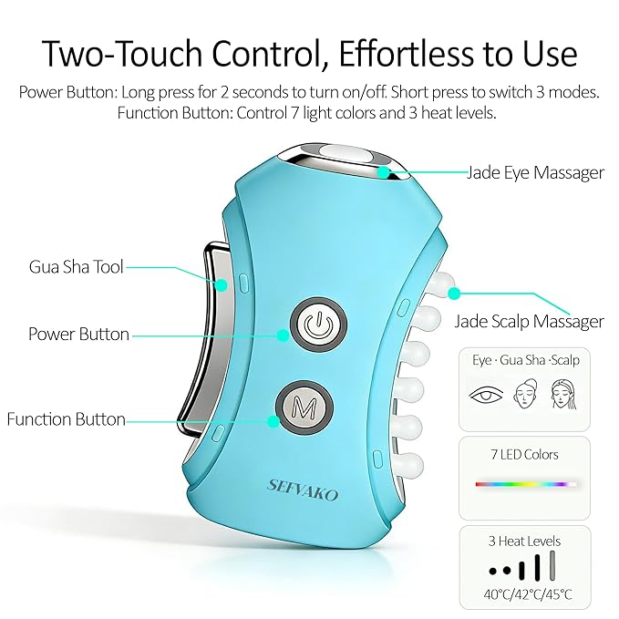 Electric Gua Sha Face Massager Tool with Red Light Therapy, 3-in-1 Microcurrent Guasha Tool with Soothing Vibration, 7-Color LED Warm Heat, for Face/Neck/Eyes/Scalp, Lifting, De-Puffing