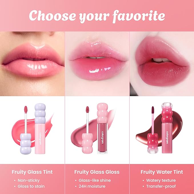 COLORGRAM Fruity Glass Tint Pearl Gloss | Long Lasting & Waterproof Lip Stain | Glossy Transparent Dewy Lip Gloss with subtle Pink Glitter, Buildable & Blendable for Glowing, Sparkling effect 0.11 Oz.
