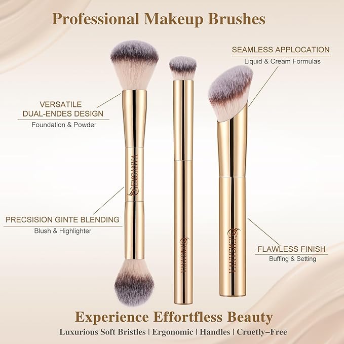 Makeup Brushes | Contour Brush Set,3Pcs Professional Foundation Brushes Angled Synthetic Kabuki Brush for Concealer, Blush and Eyeshadow