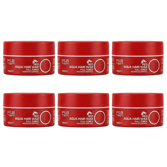 Aqua Hair Wax Strong Hold for Men – High Shine Water-Based Styling Wax, Non-Flaking, Easy Wash Out, Fresh Scent – Pack of 6 (150 ml Each)