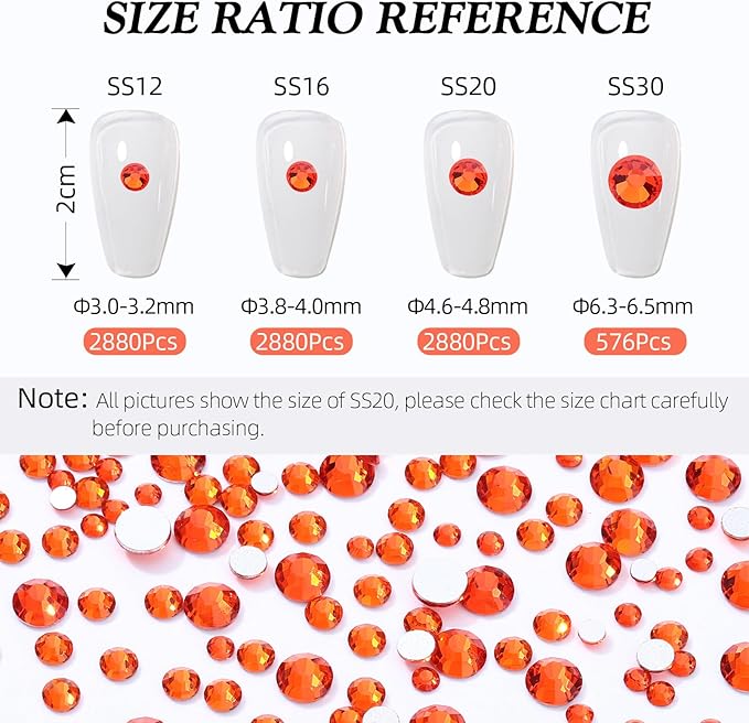 Meibite Hyacinth Flatback Rhinestones, Glass Rhinestones for Nail Art and Craft, Glue Fix, Loose Crystal Gemstones(Orange, SS16, 2880pcs, 3.8-4.0mm)