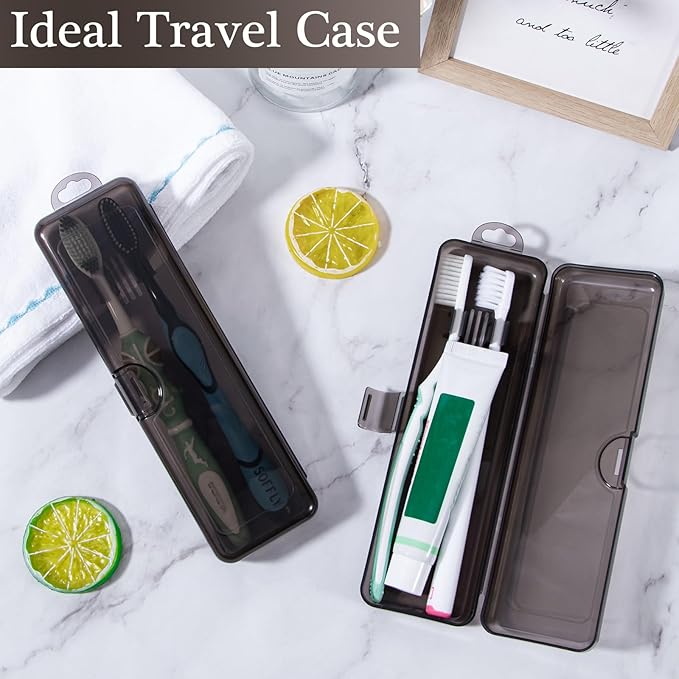Gamdee Toothbrush Travel Case 2 Pack, Clear Black Toothbrush Case Holder Travel Size Plastic Toothbrush Holder Toothpaste Storage Container Portable for Traveling, 7.87 x 2.36x 1.18”
