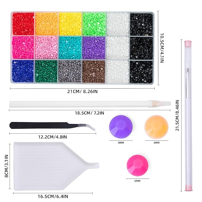 36000Pcs 3mm Candy Resin Rhinestones Kit- Resin Mixed Color Rhinestones for Nail Clothes Shoes Tumblers Decoration Flat Back Round