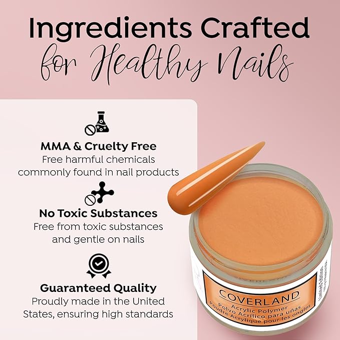 Tones Coverland Acrylic Nail Powder " Peach Sunset" - Limited Edition Acrylic Powder for Nail Design, Sculpting, and Masking Nail Bed Imperfections - Professional Acrylic Nail Supplies - (1.5 Oz)