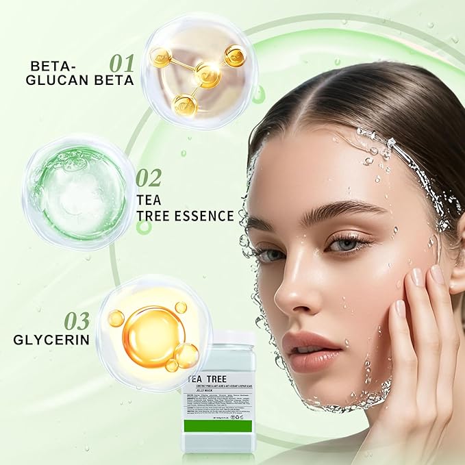 LUCKY CAT Jelly Mask for Facials Professional, Hydrating & Moisturizing Peel-Off Gel Jelly Face Mask Skin Care for Deep Hydration & Glow, Professional Spa Use for All Skin Types 23 Fl Oz (Tea Tree)