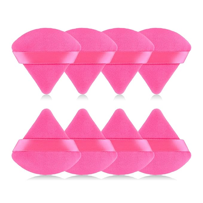 RAREIUS 8pcs Triangular Powder Puff Face Soft Velvet Makeup Puff for Loose Powder Body Powder Makeup Sponge for Contouring Wet Dry Foundation Blender Sponge Beauty Makeup Tool.(Rose Red)