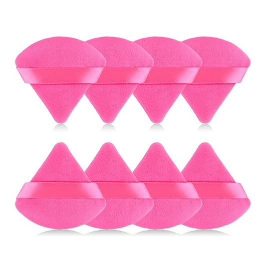 RAREIUS 8pcs Triangular Powder Puff Face Soft Velvet Makeup Puff for Loose Powder Body Powder Makeup Sponge for Contouring Wet Dry Foundation Blender Sponge Beauty Makeup Tool.(Rose Red)