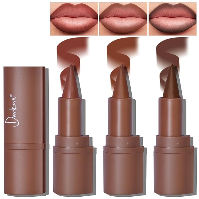 HOSAILY 3 Colors 2 in 1 Lip Liner Set, Matte Nude Dark Brown Red Lip Liner Plumping Smooth Creamy Lip Pencil, High Pigmented Long lasting Light Brown Lipstick Makeup