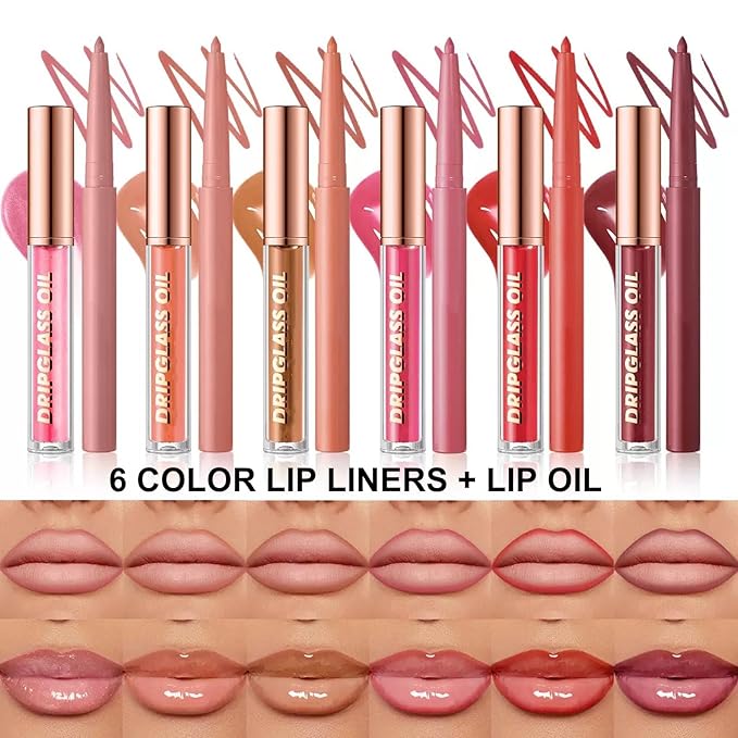 Hyesamyo Nude Lip Gloss Lip Liner Set, Lip kit with Lip Oil Lip Liner, Lip Plumer Gloss lip liner Pencil Waterproof Long Lasting Smudgeproof (04# nude)