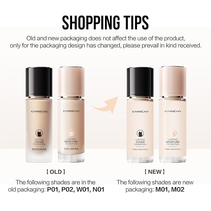 CARSLAN Lasting Moisture Foundation, 24H Longlasting Medium Coverage Dewy Finish Face Makeup, Poreless, Lightweight, Hydrating Liquid Foundation For Dry Skin, W01