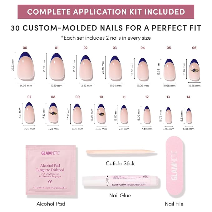 Glamnetic x Fanatics Press On Nails - Baltimore Ravens | Short Almond Fake Nails, NFL Ravens Purple French Tips, Football Nails, Salon-Quality | 15 Sizes - 30 Nail Kit with Glue