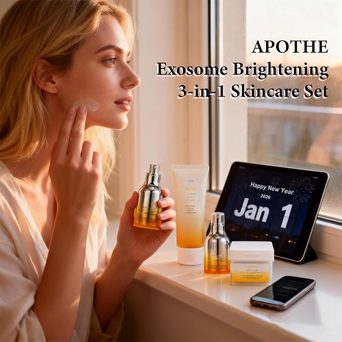 APOTHE Exosome Brightening 3-in-1 Skincare Set – Cleanser, Toning Pads & Dark Spot Ampoule, WInter Gifting Bundle
