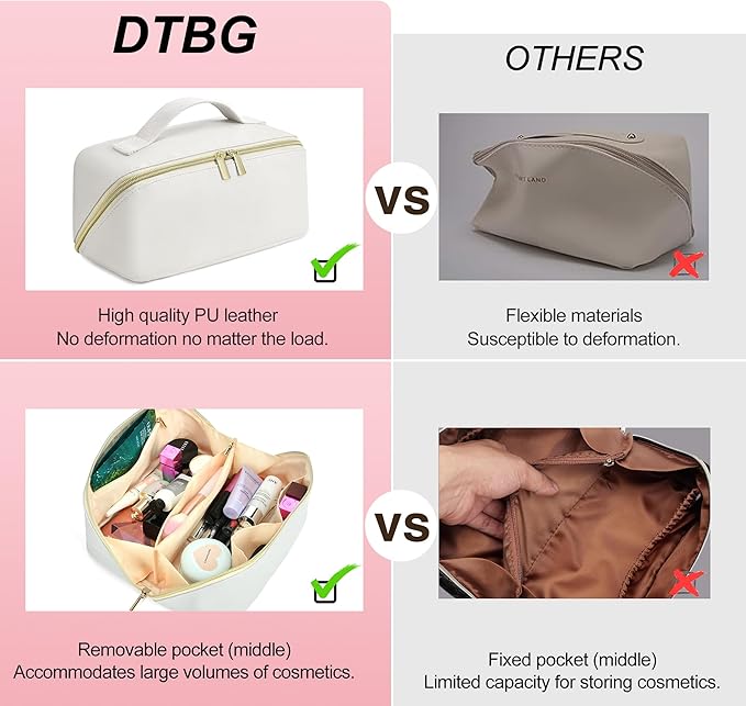for Valentines Day Gifts, Makeup Bag for Women, PU Leather Travel Toiletry Bags, Initial Make Up Cosmetic Pouch for Teen Girls, Wide Open Portable Skincare Bag, Personalized Birthday Gifts, White