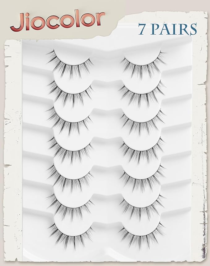Manga Lashes Natural Look Wispy Anime Lashes Soft C Curl Manhua False Lashes 7mm Natural Korean Eyelashes 10 mm 3D Thin Band Asian Lashes 7 Pairs S4