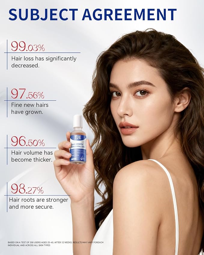Hair Growth Serum Roll On 50ml | Hair Growth Serum 3% Rosemary Extract + Caffeine + Niacinamide + Biotin | With Ginger & Aloe Vera | No-Rinse, Fast-Absorbing | For Thinning Hair & All Hair Types