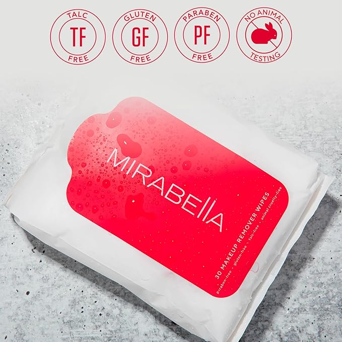Mirabella Makeup Remover Wipes, 30 Count - Alcohol-Free Travel Face Wipes for Women with Aloe Vera & Micellar Water for Clean, Refreshed Skin - Fragrance-Free