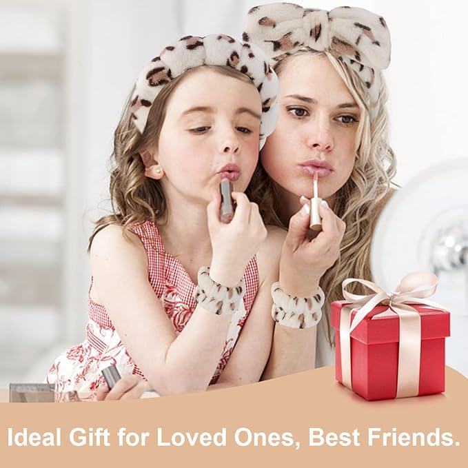 Canitor Spa Headband Wrist Bands with Hair Clips Leopard Print Makeup Skincare for Washing Face Skin Care Preppy Teen Girl Gifts Cute Trendy Stuff Hair Accessories for Women