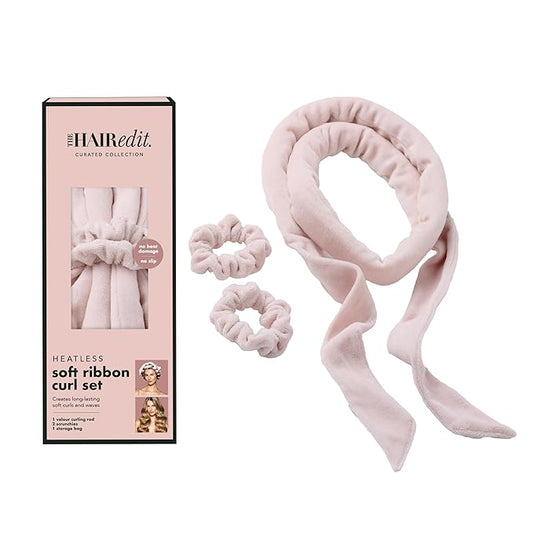 The Hair Edit Heatless Soft Ribbon Curl Set Heatless Curling Rod with 2 Velour Scrunchies for Overnight Curls, No Heat Hair Curler for Women, Damage Free Styling Tool For Long and Medium Hair 69"Long