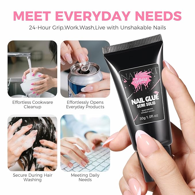 30ML Strong Nail Glue for Press On Nail Tips, Glue Gel for False Nails Fake Acrylic Nail, Upgraded Quick Drying, No Lamp Needed, Long Lasting