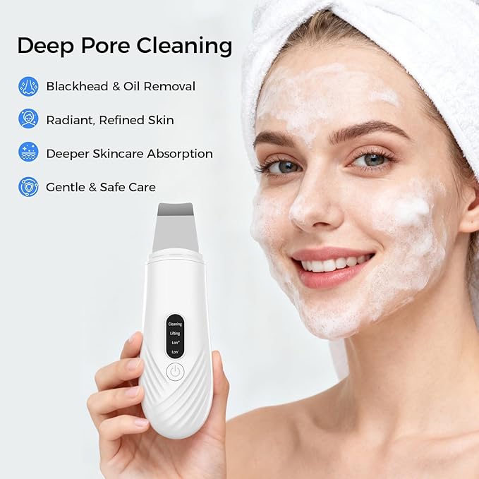 Skin Scrubber Face Spatula, Blackhead Remover Tool for Facial Deep Cleansing, Face Spatula Pore Cleaner with 4 Modes, Whitehead Remover, Blackhead Extractor, Face Scrubber (White)