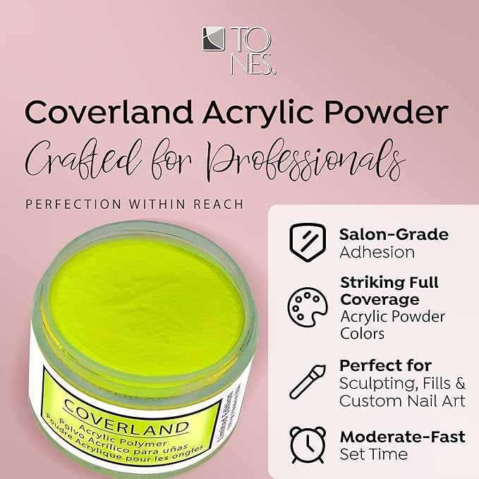 Tones Coverland Acrylic Nail Powder "Let's Go Party" - Limited Edition Acrylic Powder for Nail Design, Sculpting, and Masking Nail Bed Imperfections - Professional Acrylic Nail Supplies - (1.5 Oz)