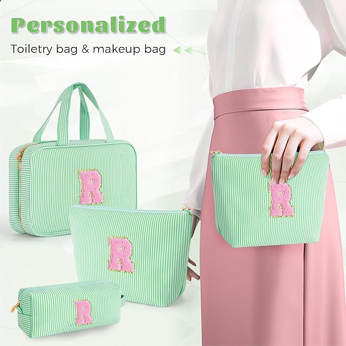 Tween Girls Trendy Stuff - Birthday, Graduation, Mother's Day, Bridesmaid Gifts for Women,Teachers,Sisters - Initial Toiletry Bag Makeup Bag Cosmetic Travel Bag - Green R