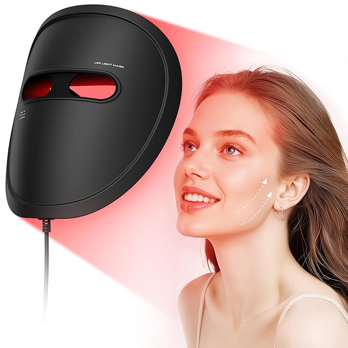LED Face Mask Light Therapy, Red Light Therapy for Face, 4 Modes with Red, Blue, Near-infrared and Dual Red & Blue Lights for Anti-Aging, Reduce Acne and Blemish Repair, 256 LEDs, Rechargeable Remote.