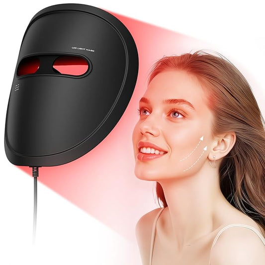 LED Face Mask Light Therapy, Red Light Therapy for Face, 4 Modes with Red, Blue, Near-infrared and Dual Red & Blue Lights for Anti-Aging, Reduce Acne and Blemish Repair, 256 LEDs, Rechargeable Remote.