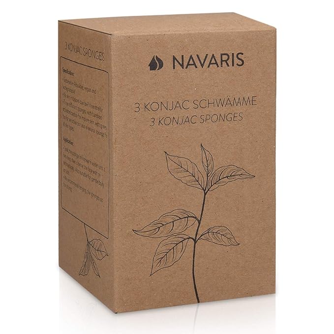 Navaris Konjac Sponges - Set of 3 - Facial & Body Konjac Sponge Puffs - Exfoliating & Cleansing Sponges for Bath & Shower - Green, Black, White