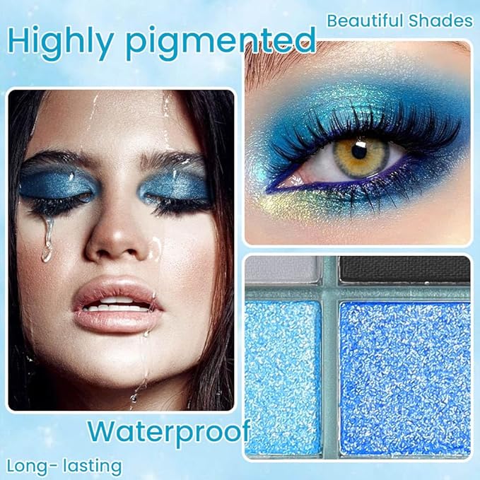 AMY'S DIARY Blue Eyeshadow Palette Eye shadow Makeup,Navy Blue Eyeshadow Shiny Sparkle Shimmer Glitter Eyeshadow Waterproof Pallete,royal blue Glitter Blue Eye Make Up