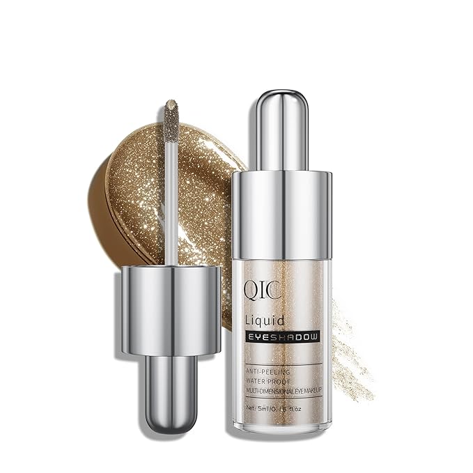 QIC Liquid Glitter Eyeshadow, Metallic & Shimmer Finish, Long Lasting, Non-Creasing, Smudge-proof, Lightweight Formula Liquid Eyeshadow for All Skin Tones, Buildable Color (05 Aurora)