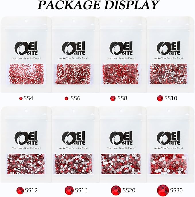 Meibite Light Siam Flatback Rhinestones, Glass Rhinestones for Nail Art and Craft, Glue Fix, Loose Crystal Gemstones(Red, SS8, 1440pcs, 2.3-2.5mm)