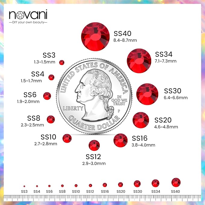 Novani Red Rhinestones, Flatback Loose Crystal Gemstones 288pcs Glass Rhinestones for Clothes Shoes Crafts Makeup Nail Art and DIY Decorations(SS30, Light Siam)