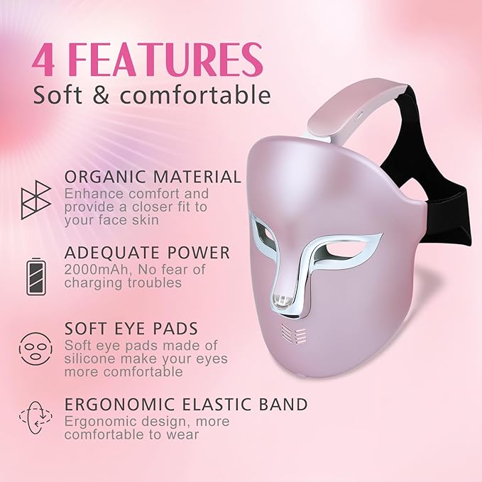 FSA Red Light Therapy Mask -Target Acne Removal,Wrinkles&Redness,Salon-Level Pro Infrared Face Mask Anti-Aging Skincare for Home Yoga,2000mAh Rechargeable,Led Light Therapy Facial Mask Wirless Remote