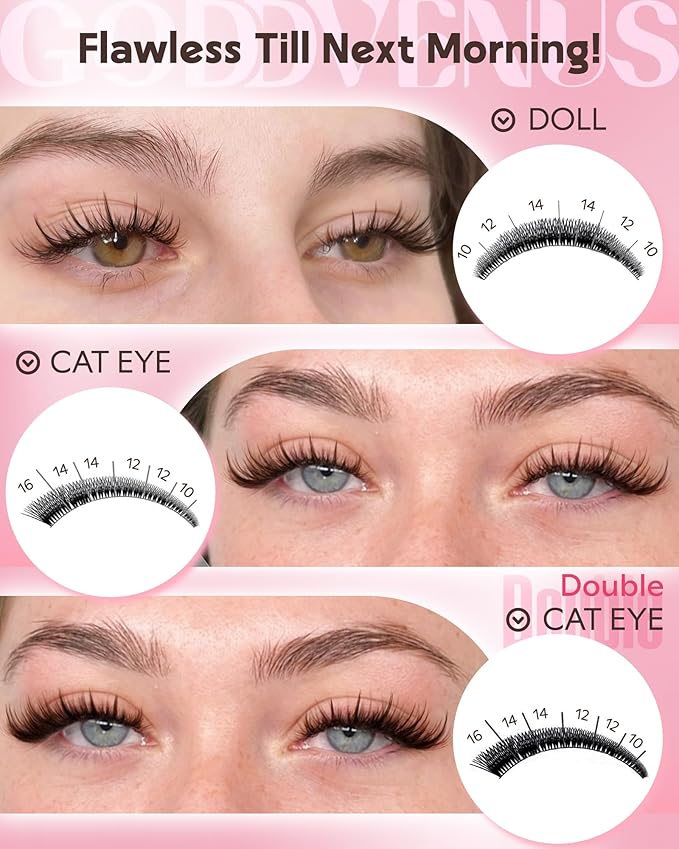 Goddvenus Brown Manga Lash Clusters Kit Natural Cluster Eyelash Extensions Kit CD Curl Wispy Fairy Eyelashes Clusters Anime Individual Lashes 180pcs
