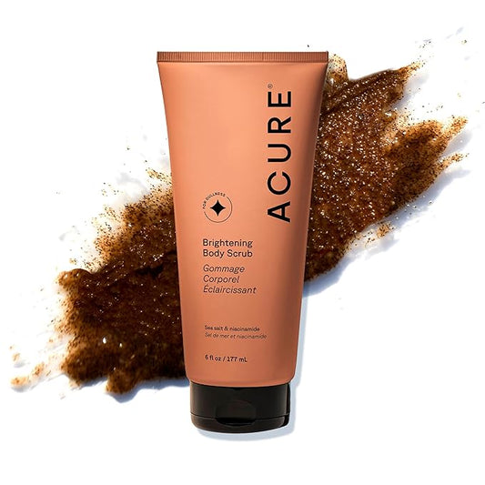 Acure Brightening Body Scrub - Exfoliating Body Scrub with Sea Salt, Scrubber for Men & Women to Smooth Sensitive Skin & Remove Dead Skin Cells, Exfoliator with Clay & Niacinamide Extract - 6 fl oz