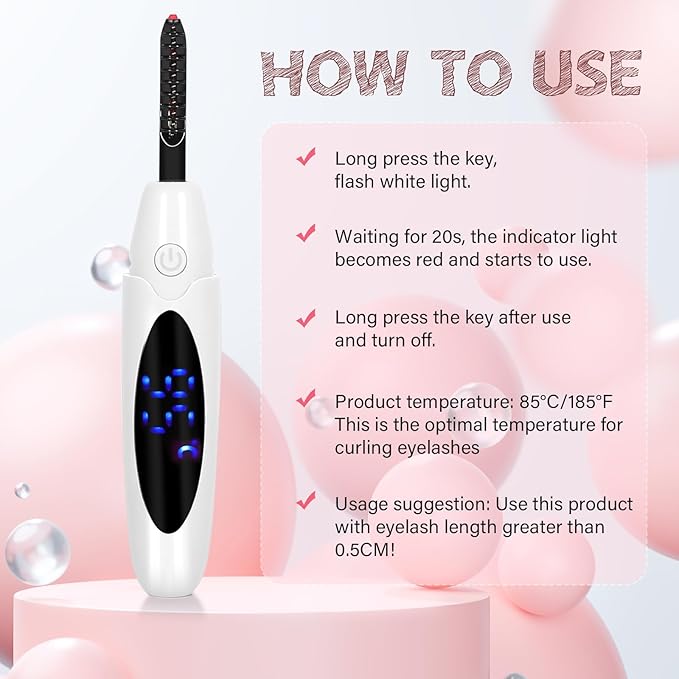 ShenlanBolt Heated Eyelash Curler for Women, Electric Lash Curler with 10s Fast Heating, 4 Adjustable Temp (65°C-95°C), 24H Curl, USB-C Rechargeable, Ergonomic Design, Travel-Friendly Makeup Tool Gift